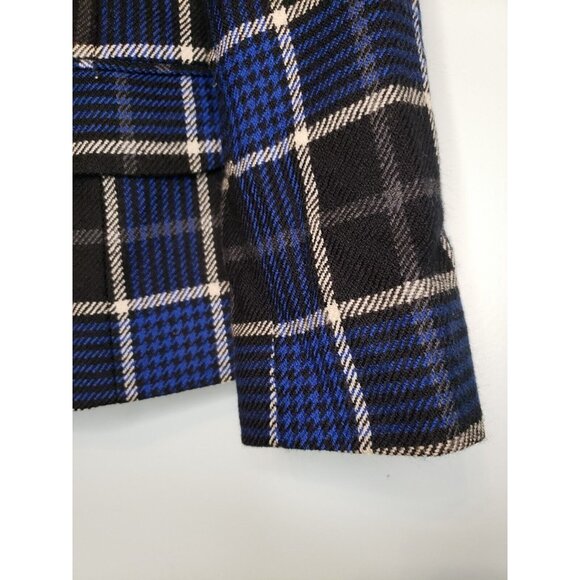 Rena Rowan Women's Sz 10 Plaid Button Front Lined Jacket Blazer 100% Wool Blue - Picture 3 of 9